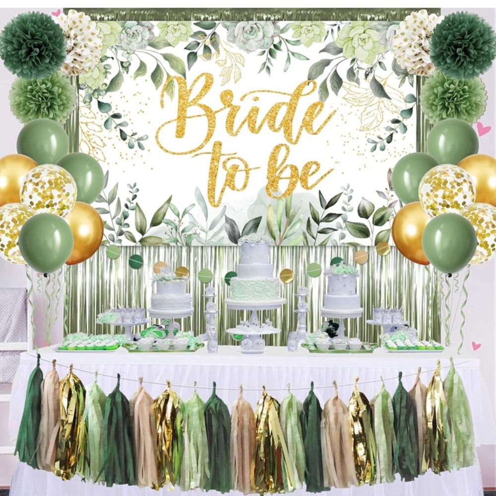 Elegant Green and Gold Bride to Be Party Decoration Set 519